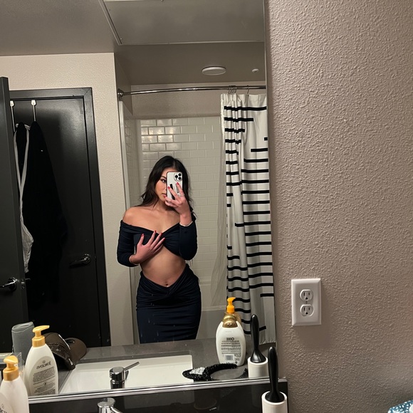 2 piece - navy blue top & maxi skirt w/ back slit - Picture 3 of 3